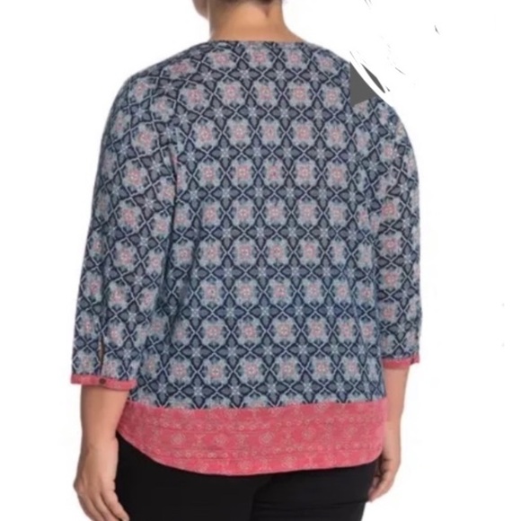 Lucky Brand Plus Size Boho Women Peasant Knit Tunic Top 1X Red Blue - Picture 2 of 7